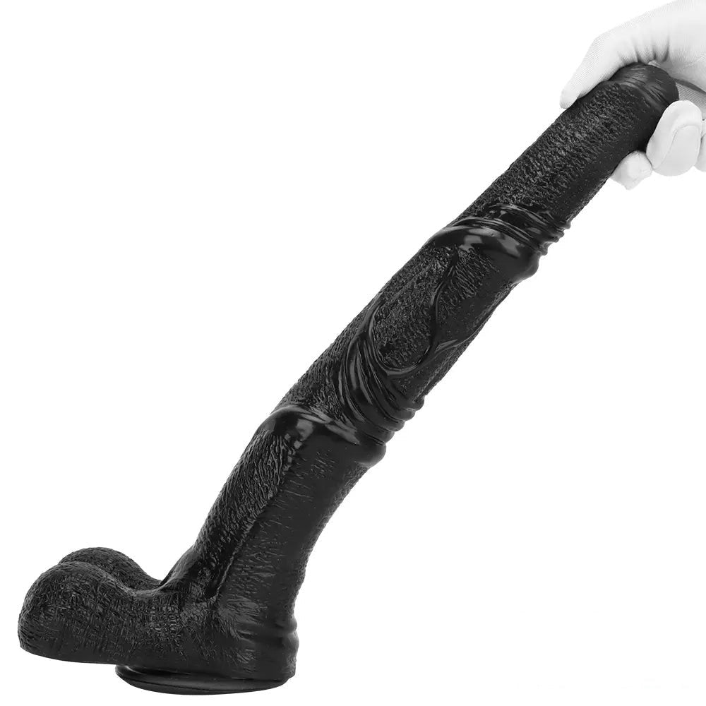 Curved Ribbed Black Dildo - Realistic PVC Dildo 14.7in