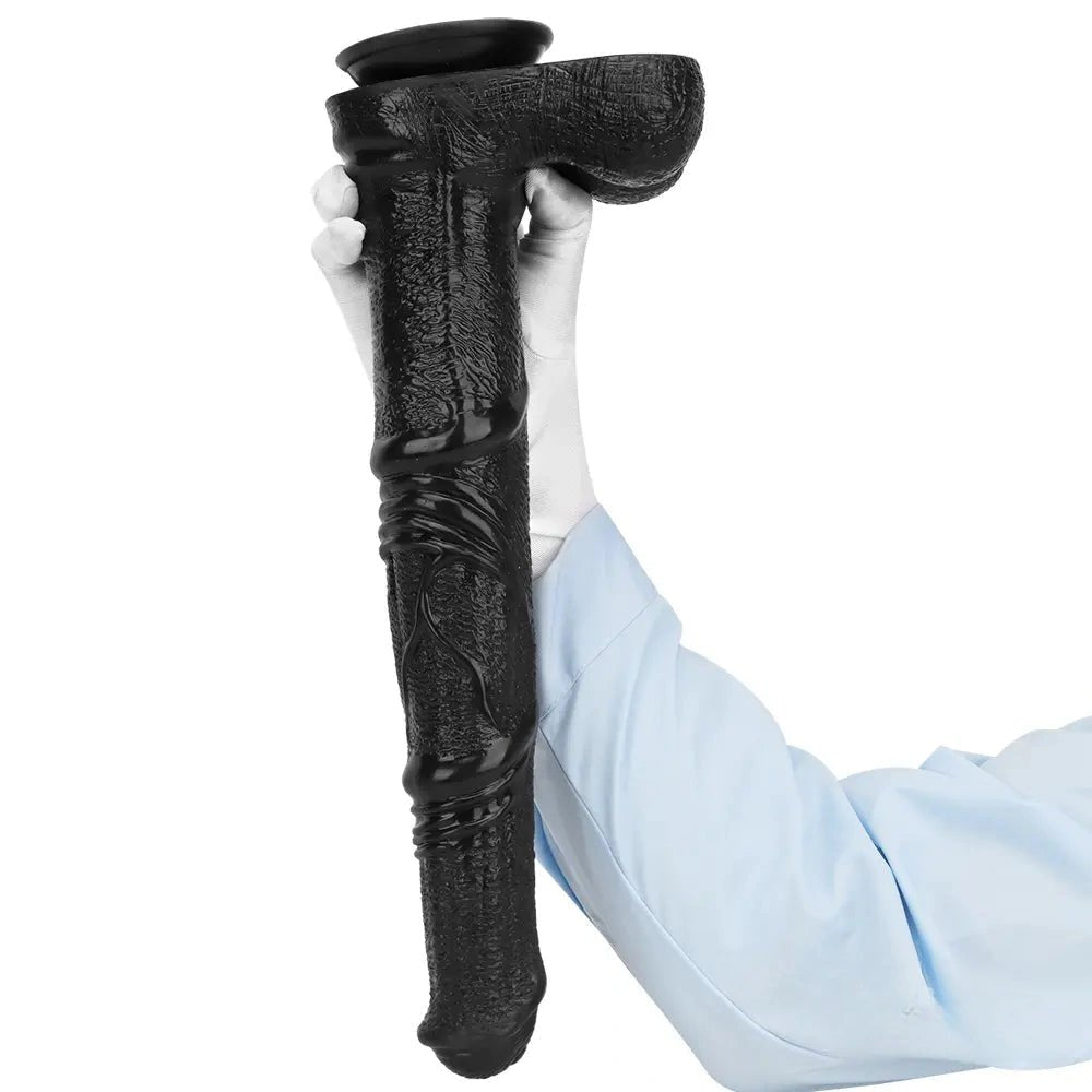 Curved Ribbed Black Dildo - Realistic PVC Dildo 14.7in