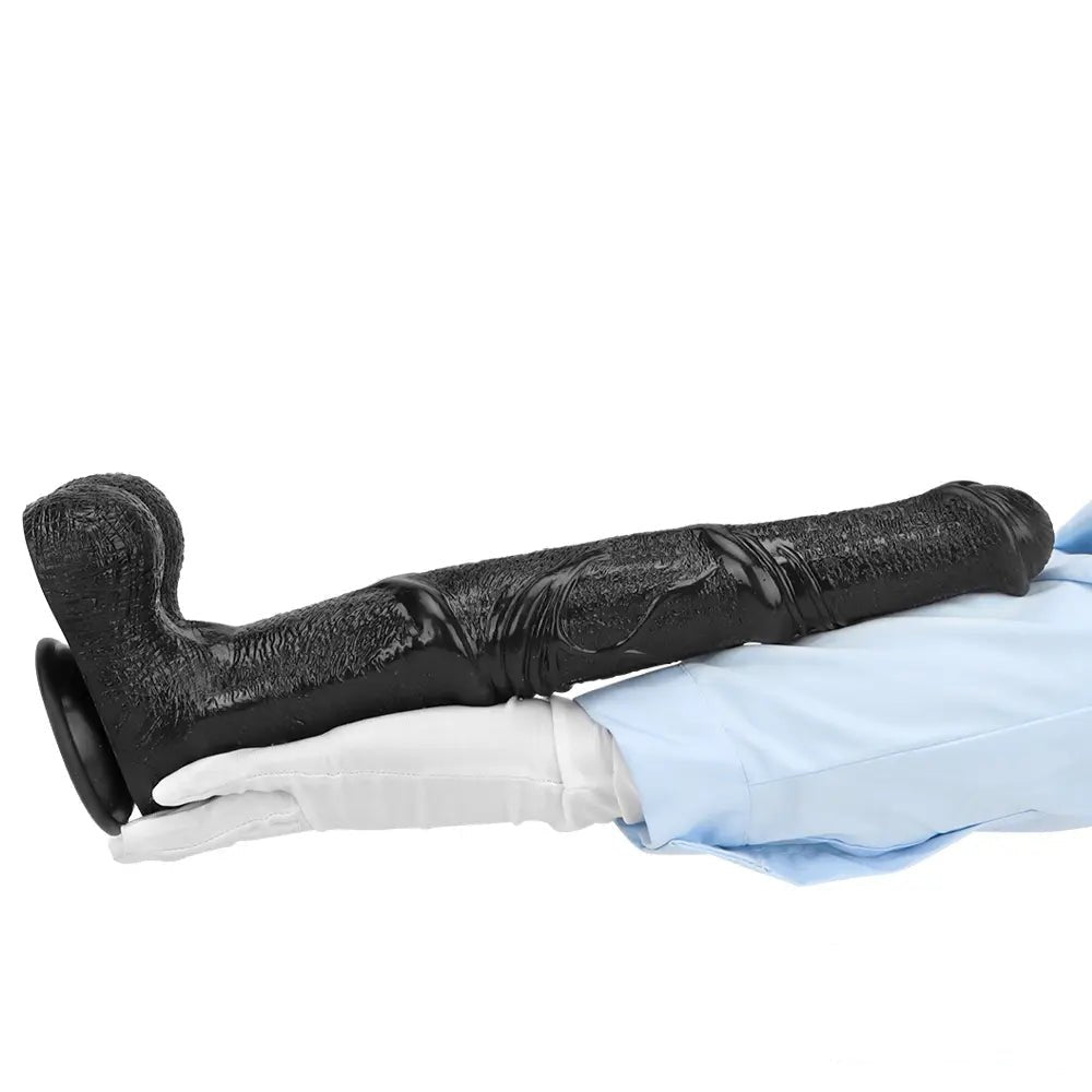 Curved Ribbed Black Dildo - Realistic PVC Dildo 14.7in