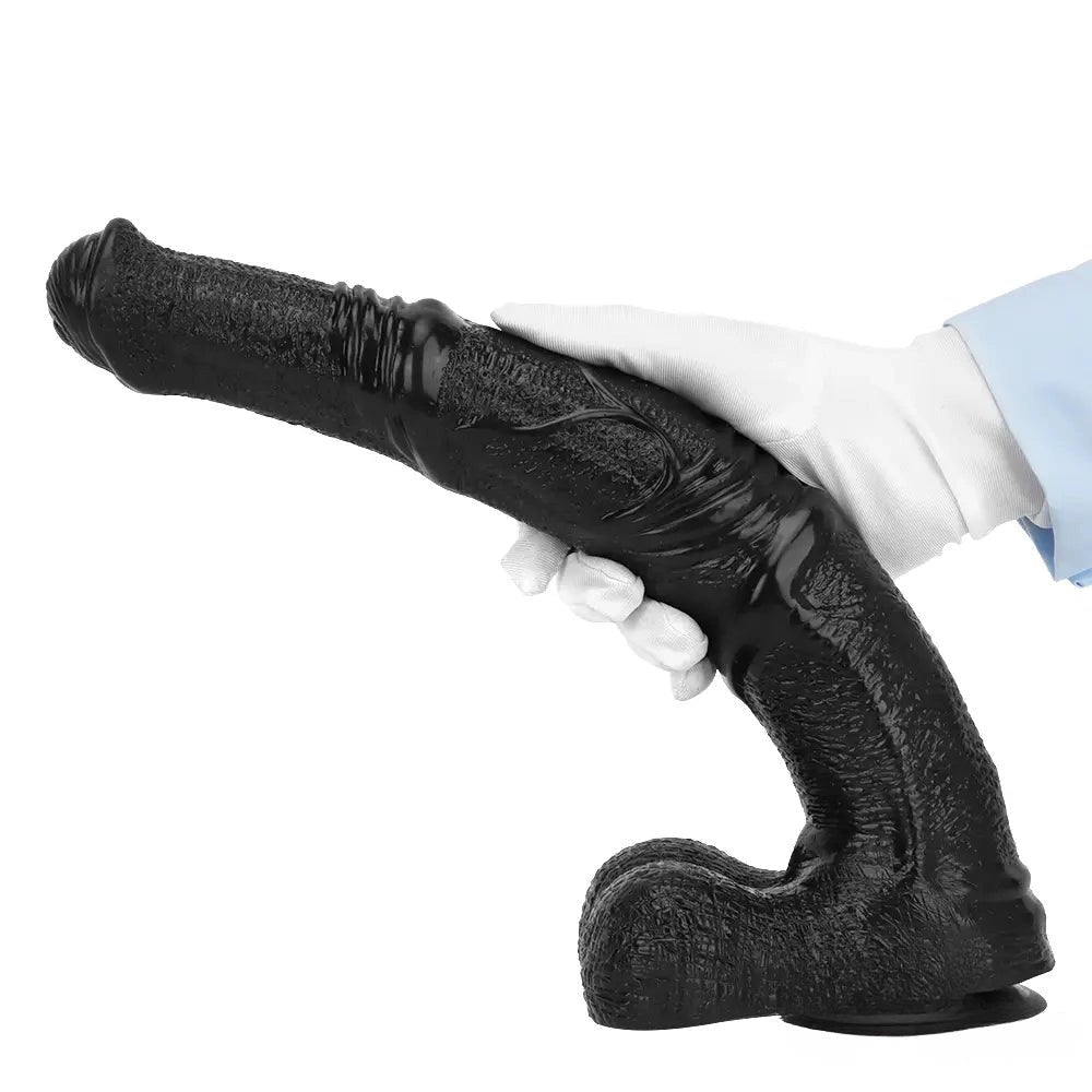 Curved Ribbed Black Dildo - Realistic PVC Dildo 14.7in