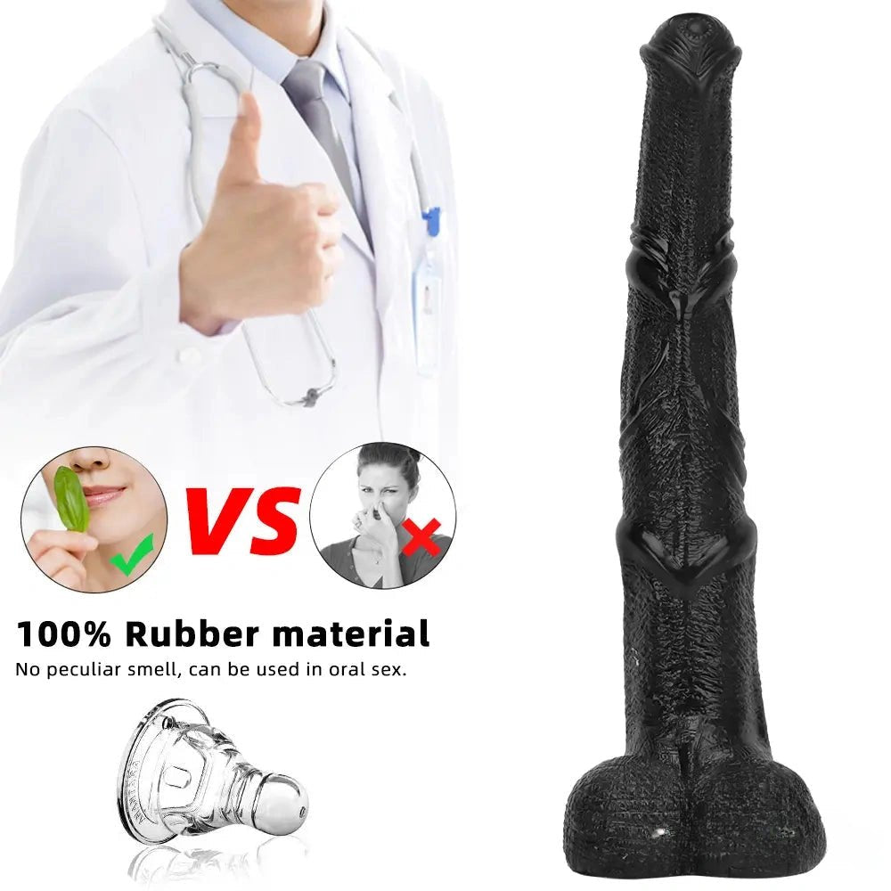 Curved Ribbed Black Dildo - Realistic PVC Dildo 14.7in