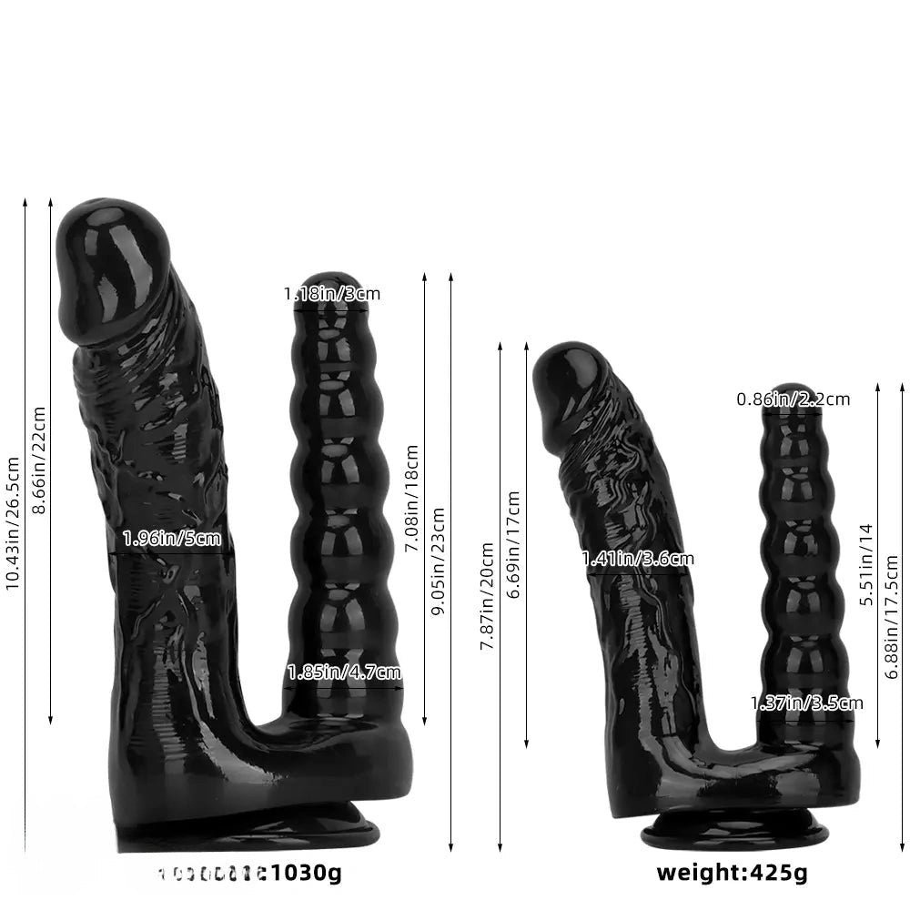 Black Dual Shaft Suction Dildo - PVC Suction Cup Dildo