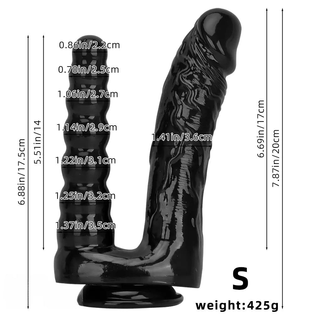 Black Dual Shaft Suction Dildo - PVC Suction Cup Dildo