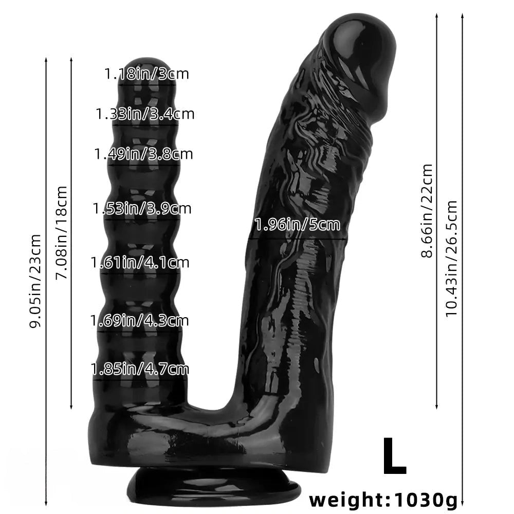 Black Dual Shaft Suction Dildo - PVC Suction Cup Dildo