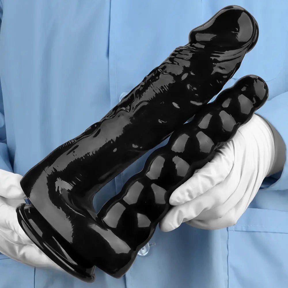Black Dual Shaft Suction Dildo - PVC Suction Cup Dildo