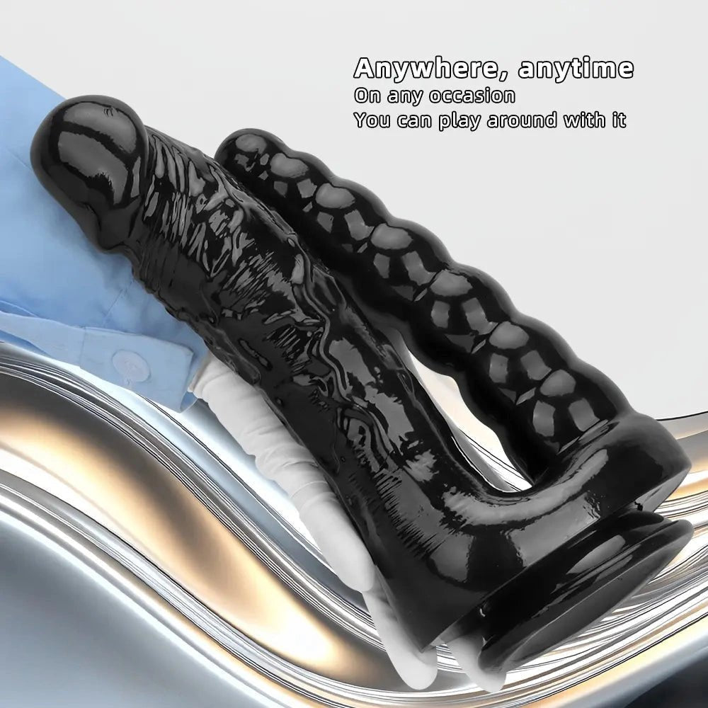 Black Dual Shaft Suction Dildo - PVC Suction Cup Dildo