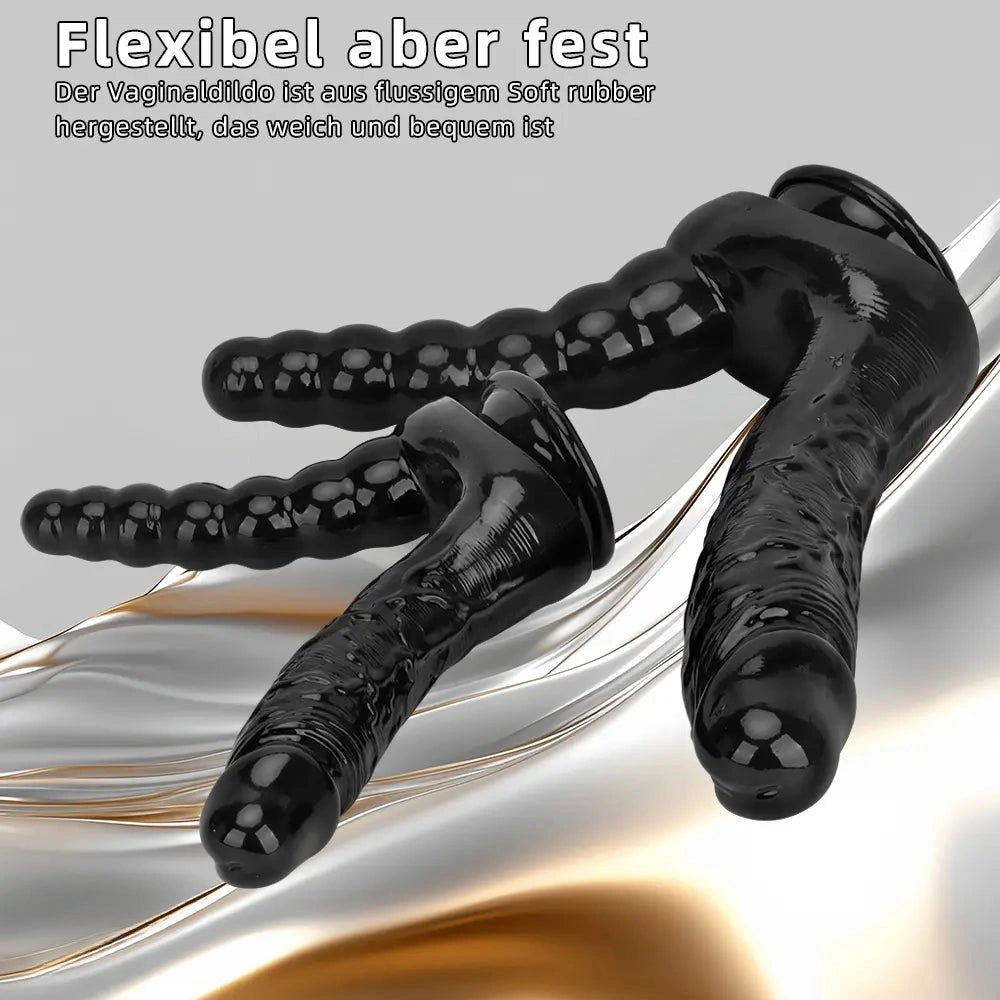 Black Dual Shaft Suction Dildo - PVC Suction Cup Dildo