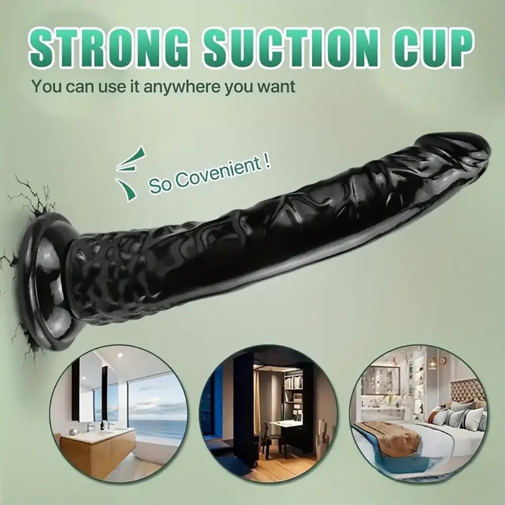 Black Realistic Dildo 8.46 in - Extended PVC Sex Toy