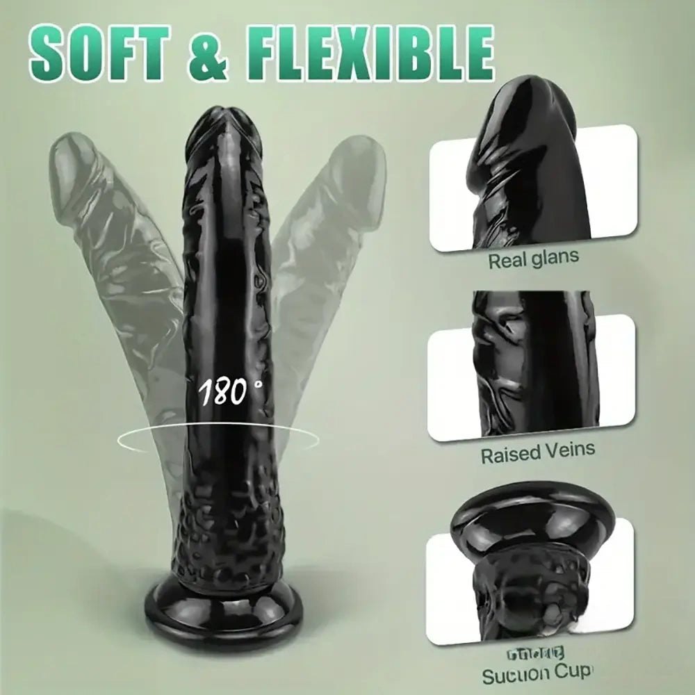 Black Realistic Dildo 8.46 in - Extended PVC Sex Toy