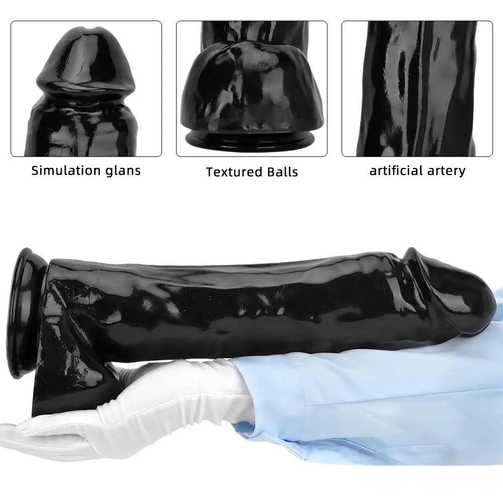 Black Glossy Realistic Dildo - Lifelike PVC Dildo