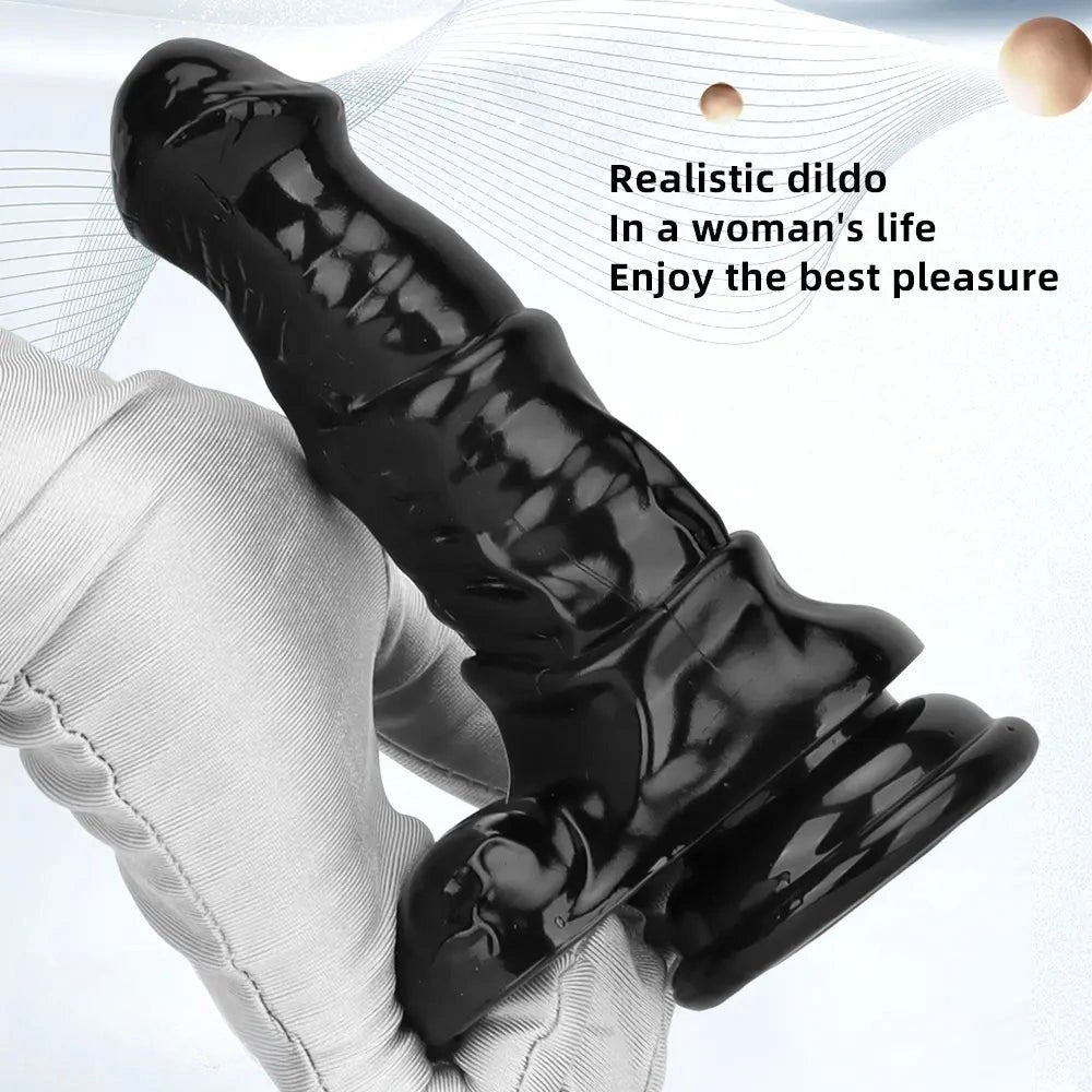 Black PVC Realistic Dildo - Lifelike Realistic Dildo Toy