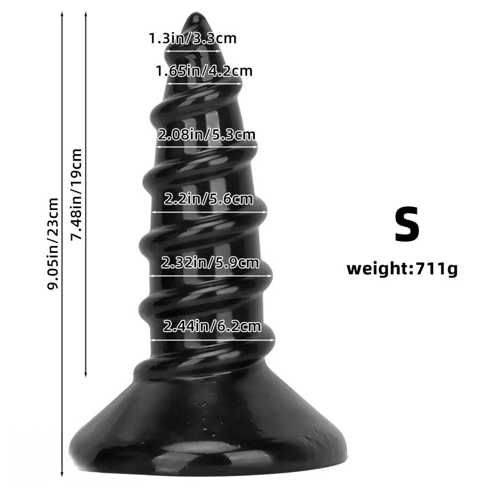 Black PVC Screw Anal Plug - Ribbed Butt Plug, S and L