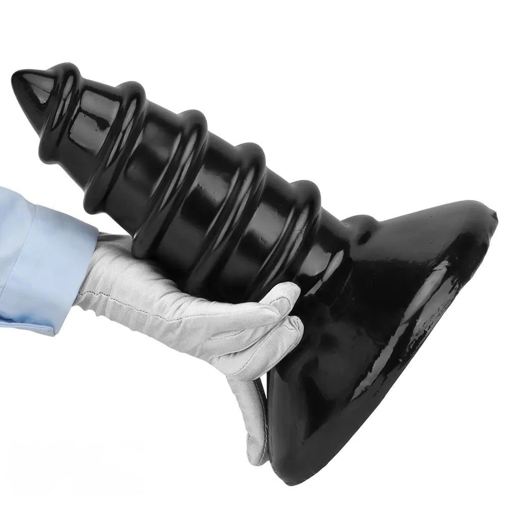 Black PVC Screw Anal Plug - Ribbed Butt Plug, S and L