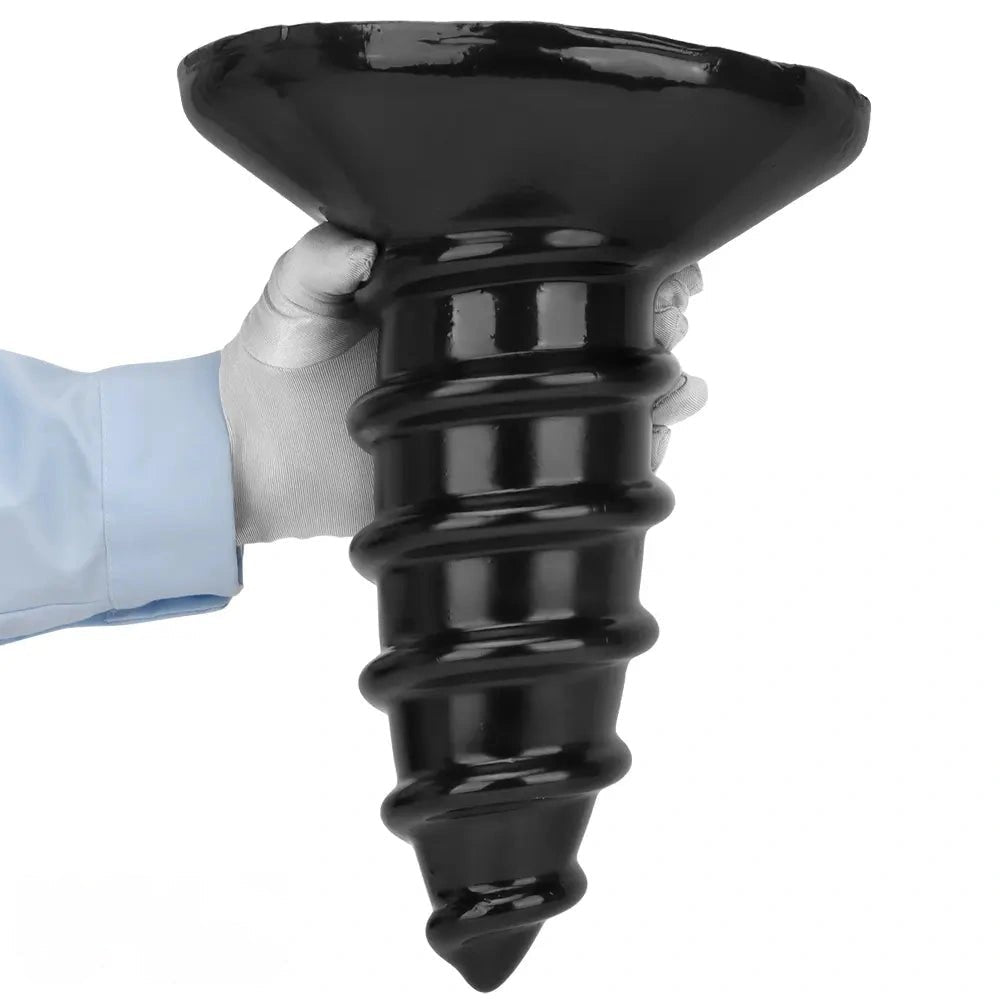 Black PVC Screw Anal Plug - Ribbed Butt Plug, S and L
