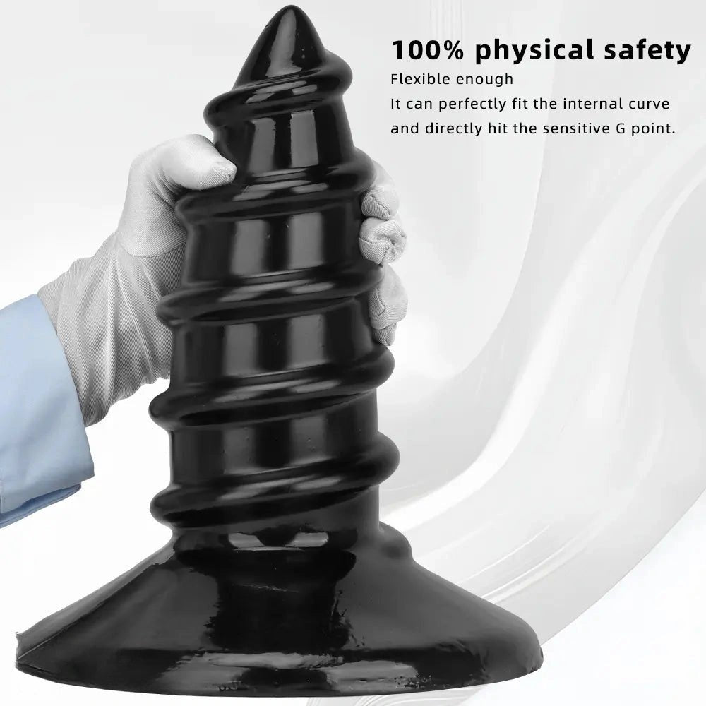 Black PVC Screw Anal Plug - Ribbed Butt Plug, S and L
