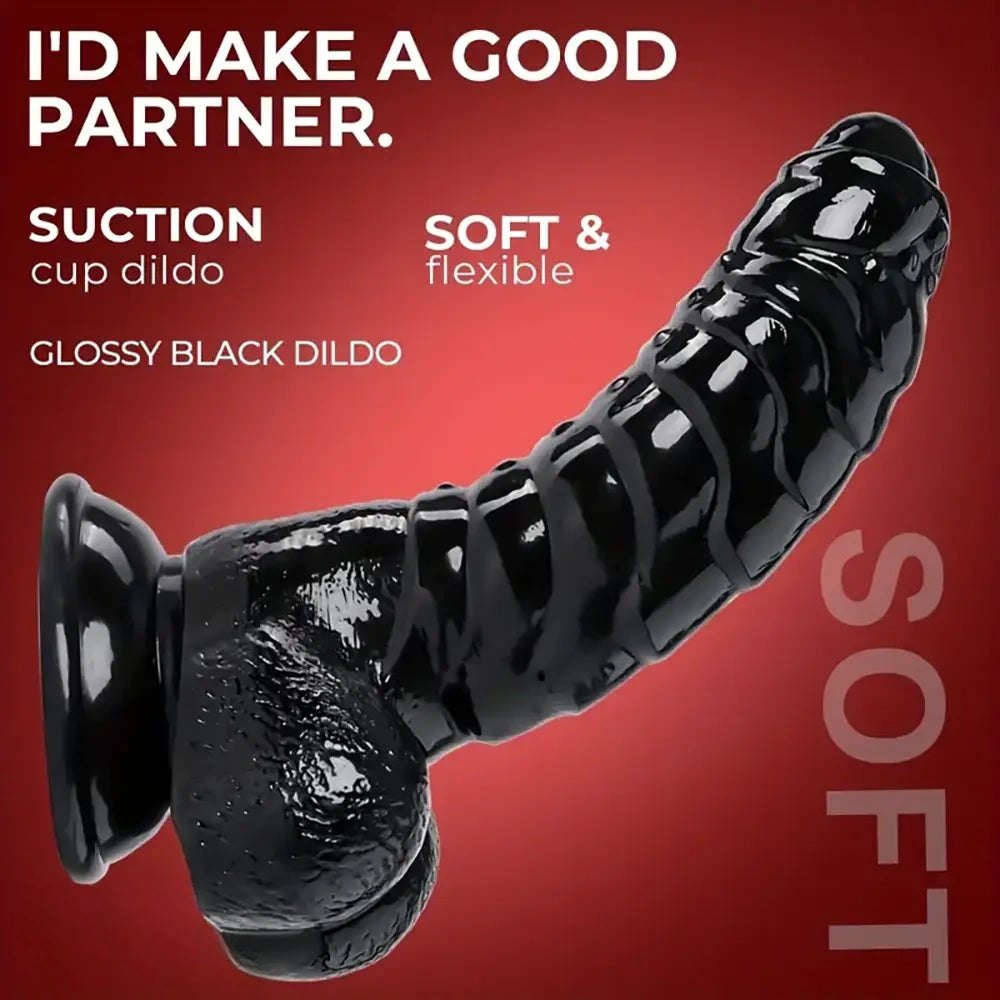 Black PVC Suction Cup Dildo 6.88in - Wavy Texture Dildo