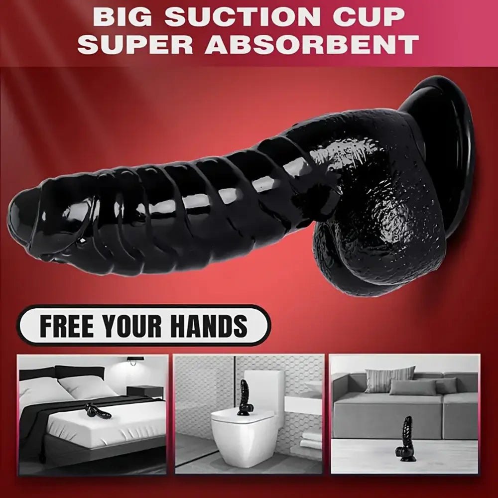 Black PVC Suction Cup Dildo 6.88in - Wavy Texture Dildo