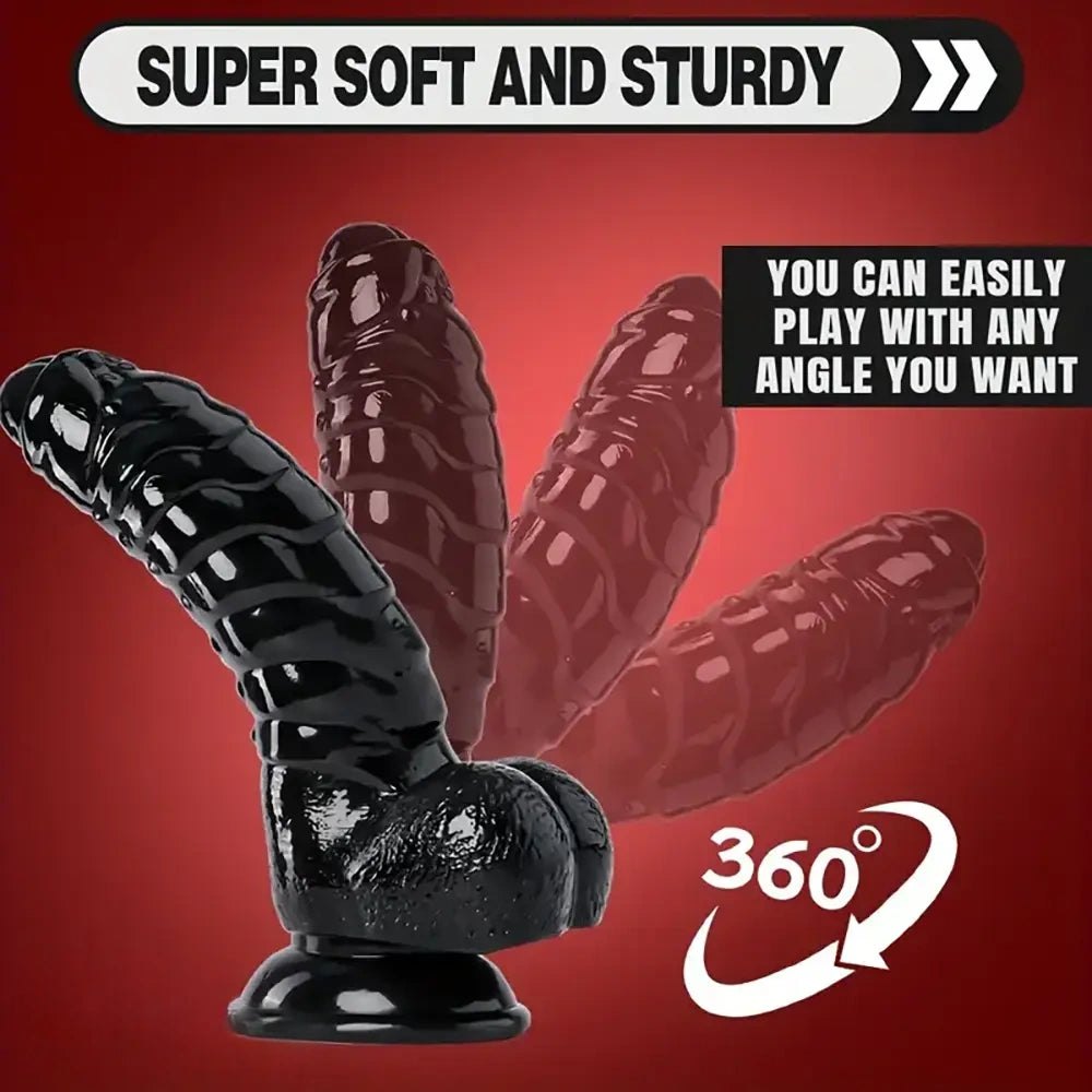 Black PVC Suction Cup Dildo 6.88in - Wavy Texture Dildo