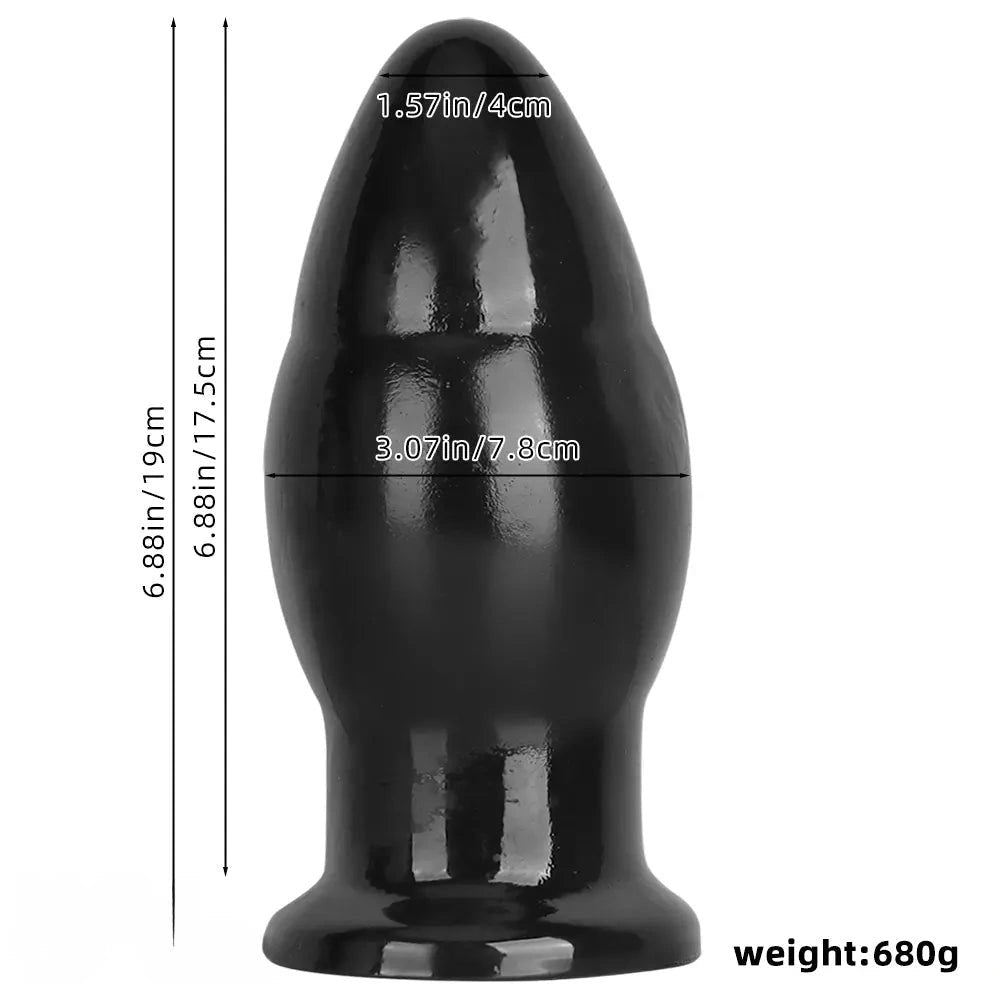 Black PVC Wide Anal Plug 6.88in - Large Black Butt Plug