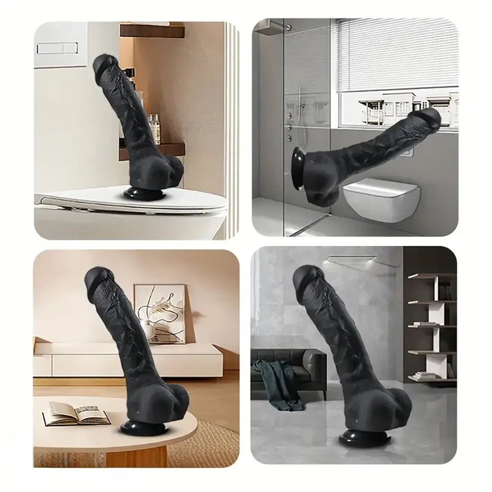 Black Realistic Dildo 9.4 in - Big Suction Cup Dildo