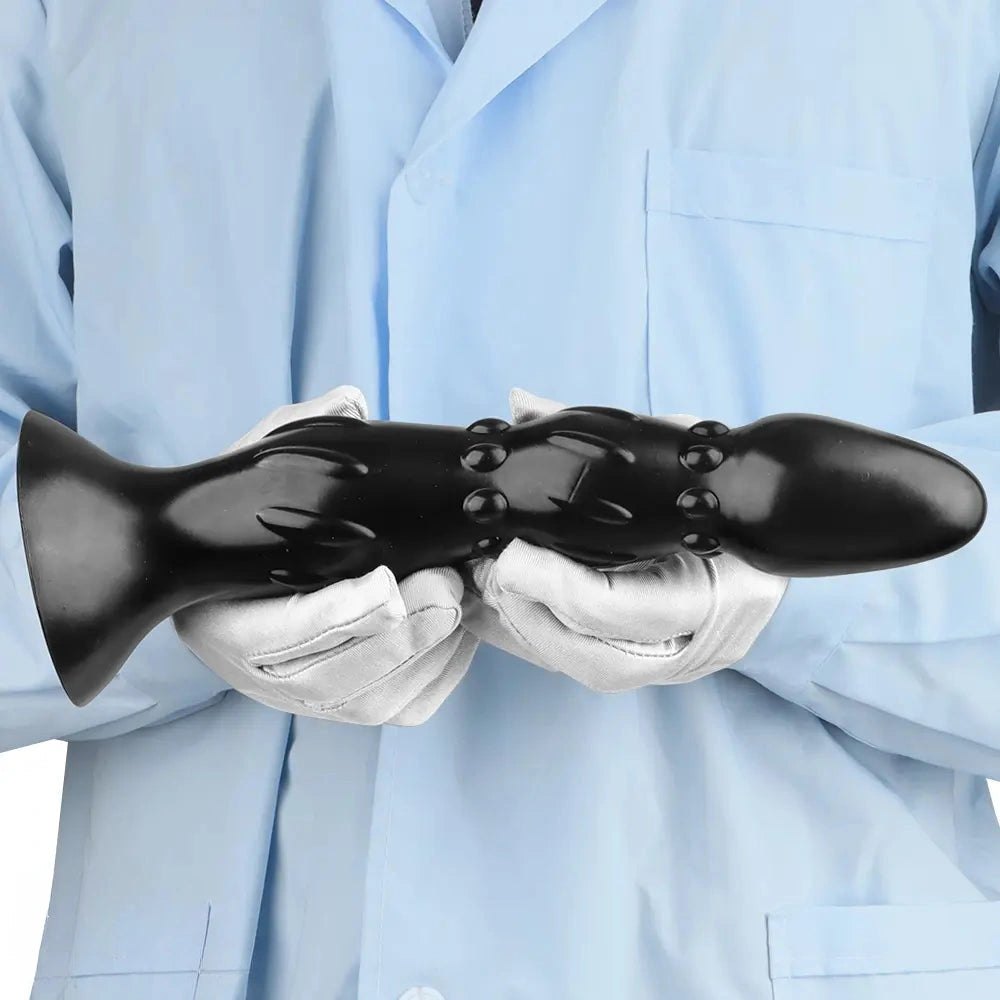 Black Ribbed Anal Probe - Beaded PVC Anal Dildo