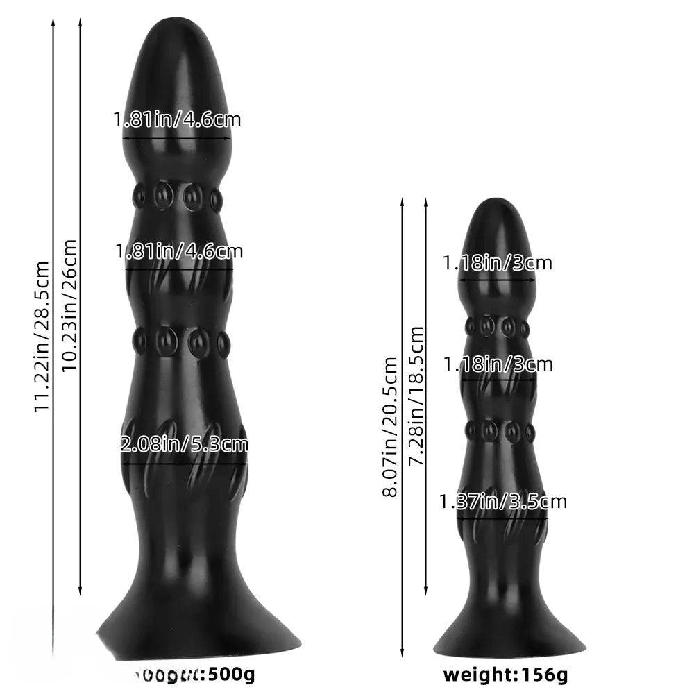 Black Ribbed Anal Probe - Beaded PVC Anal Dildo