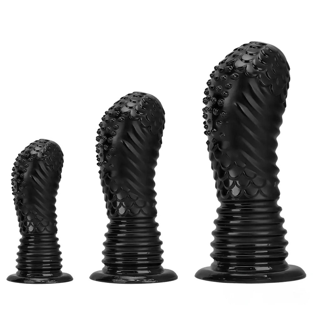 Black Ribbed Fantasy Plug Dildo - Large PVC Fantasy Dildo