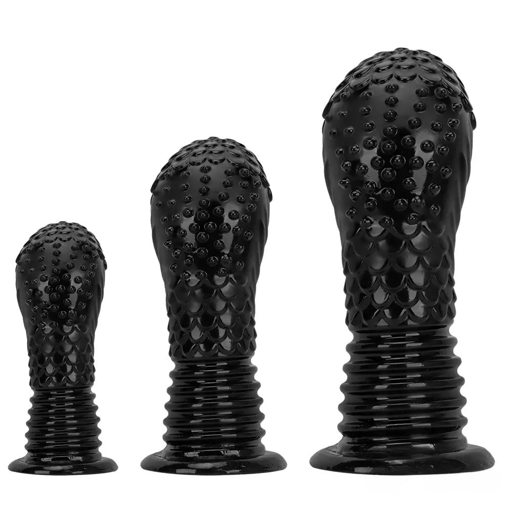Black Ribbed Fantasy Plug Dildo - Large PVC Fantasy Dildo