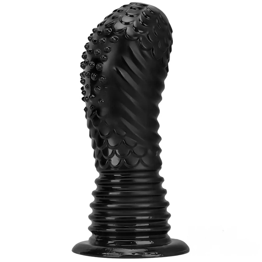 Black Ribbed Fantasy Plug Dildo - Large PVC Fantasy Dildo