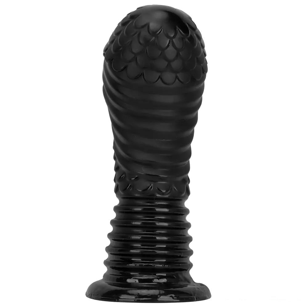 Black Ribbed Fantasy Plug Dildo - Large PVC Fantasy Dildo