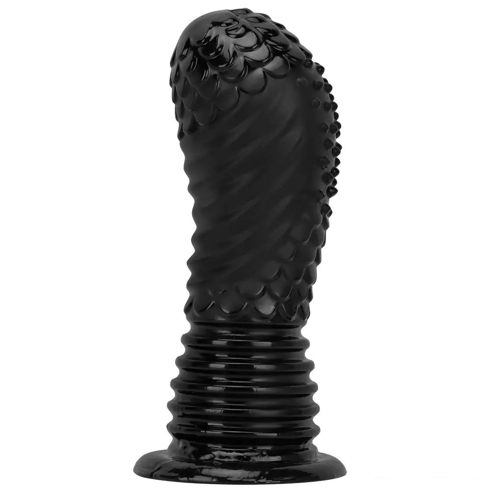 Black Ribbed Fantasy Plug Dildo - Large PVC Fantasy Dildo