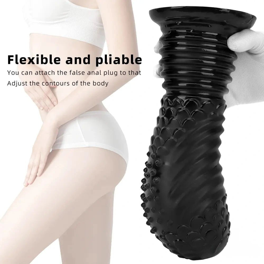 Black Ribbed Fantasy Plug Dildo - Large PVC Fantasy Dildo