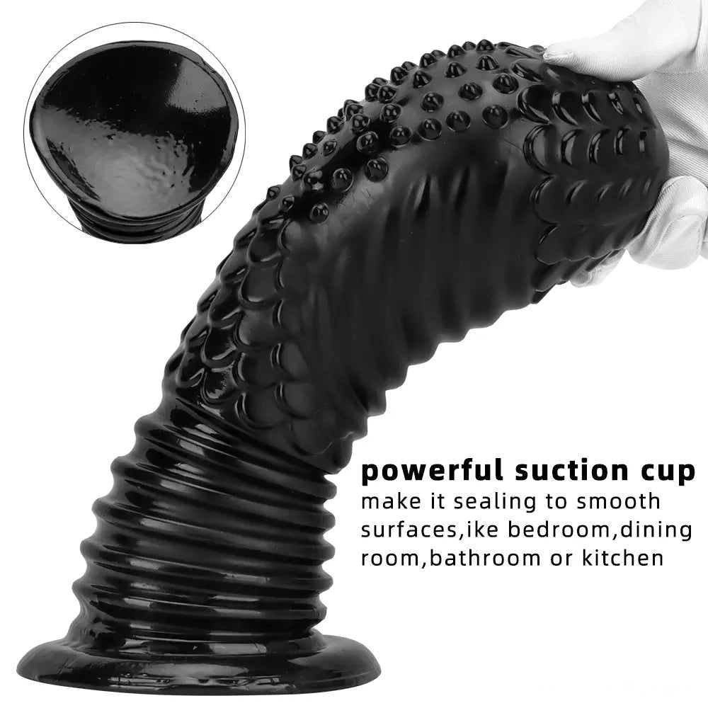 Black Ribbed Fantasy Plug Dildo - Large PVC Fantasy Dildo