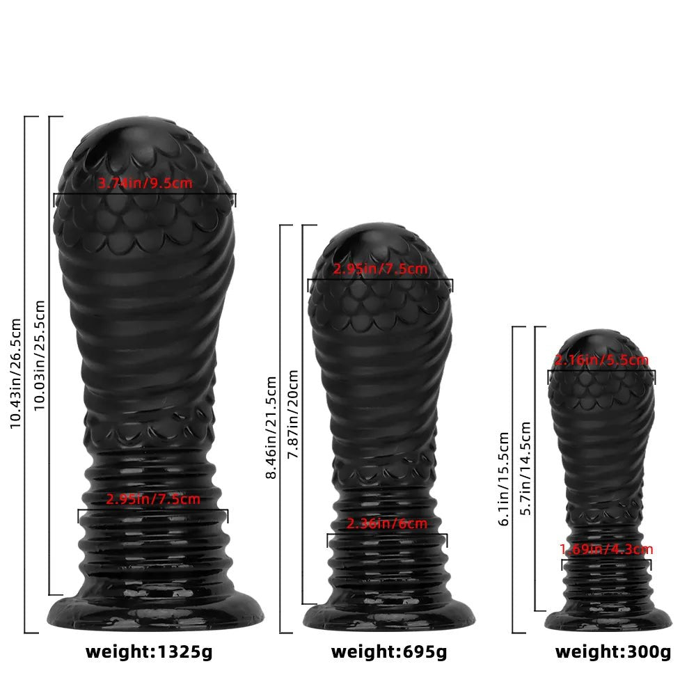 Black Ribbed Fantasy Plug Dildo - Large PVC Fantasy Dildo