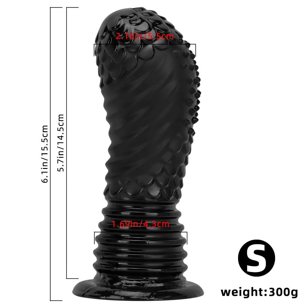 Black Ribbed Fantasy Plug Dildo - Large PVC Fantasy Dildo