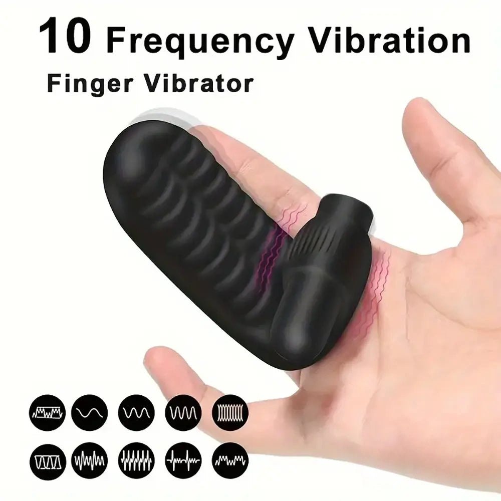 Black Finger Vibrator With Bullet - Ribbed Clit Stimulator