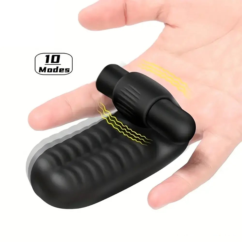 Black Finger Vibrator With Bullet - Ribbed Clit Stimulator