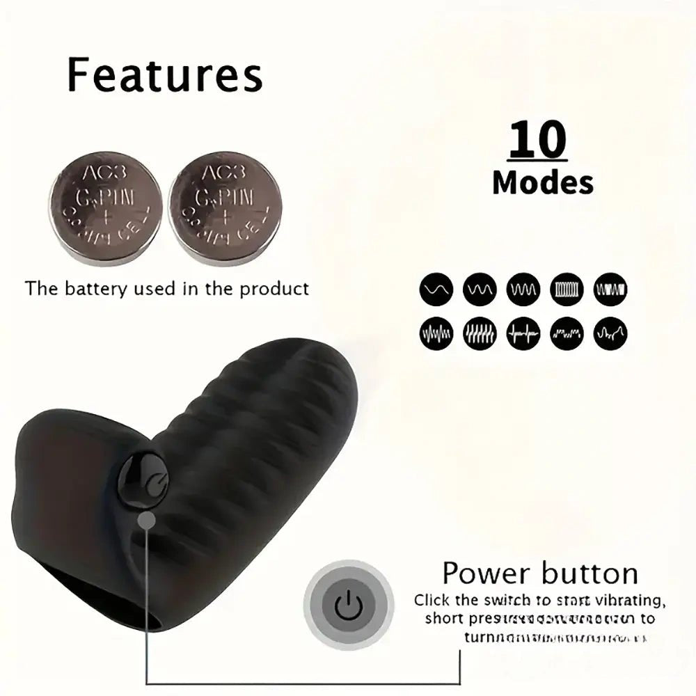 Black Finger Vibrator With Bullet - Ribbed Clit Stimulator
