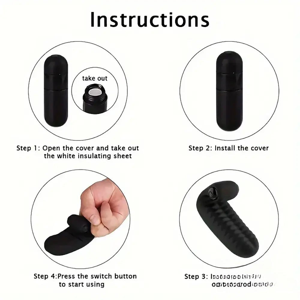 Black Finger Vibrator With Bullet - Ribbed Clit Stimulator