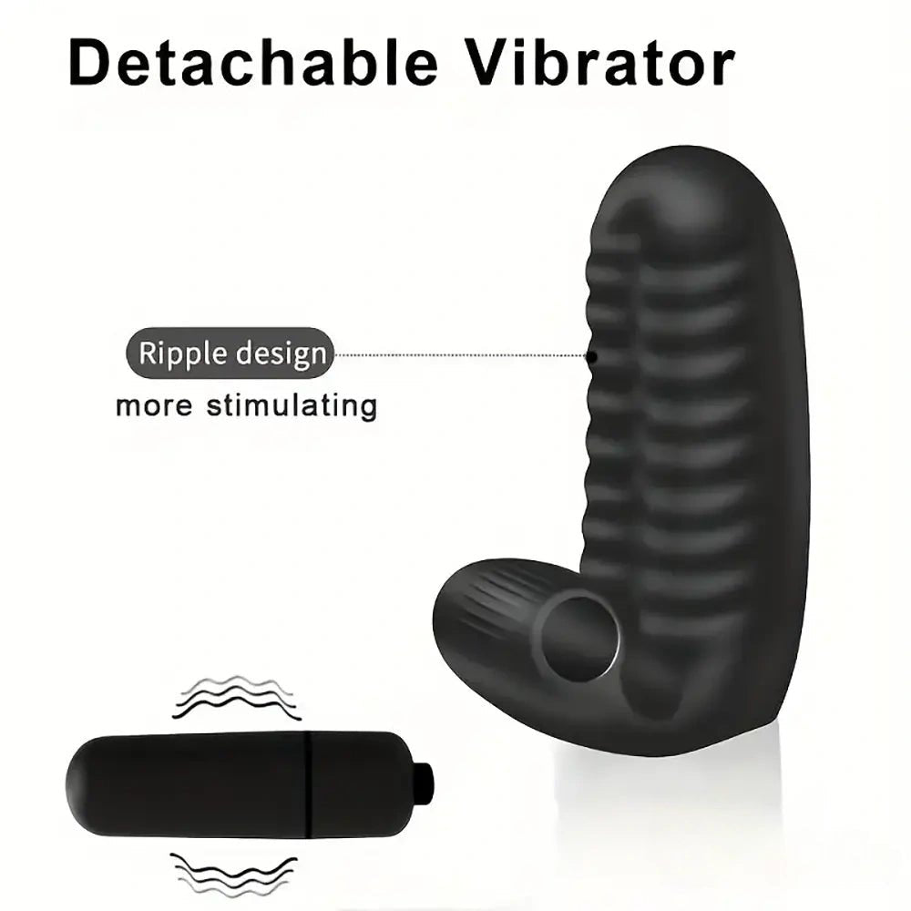 Black Finger Vibrator With Bullet - Ribbed Clit Stimulator