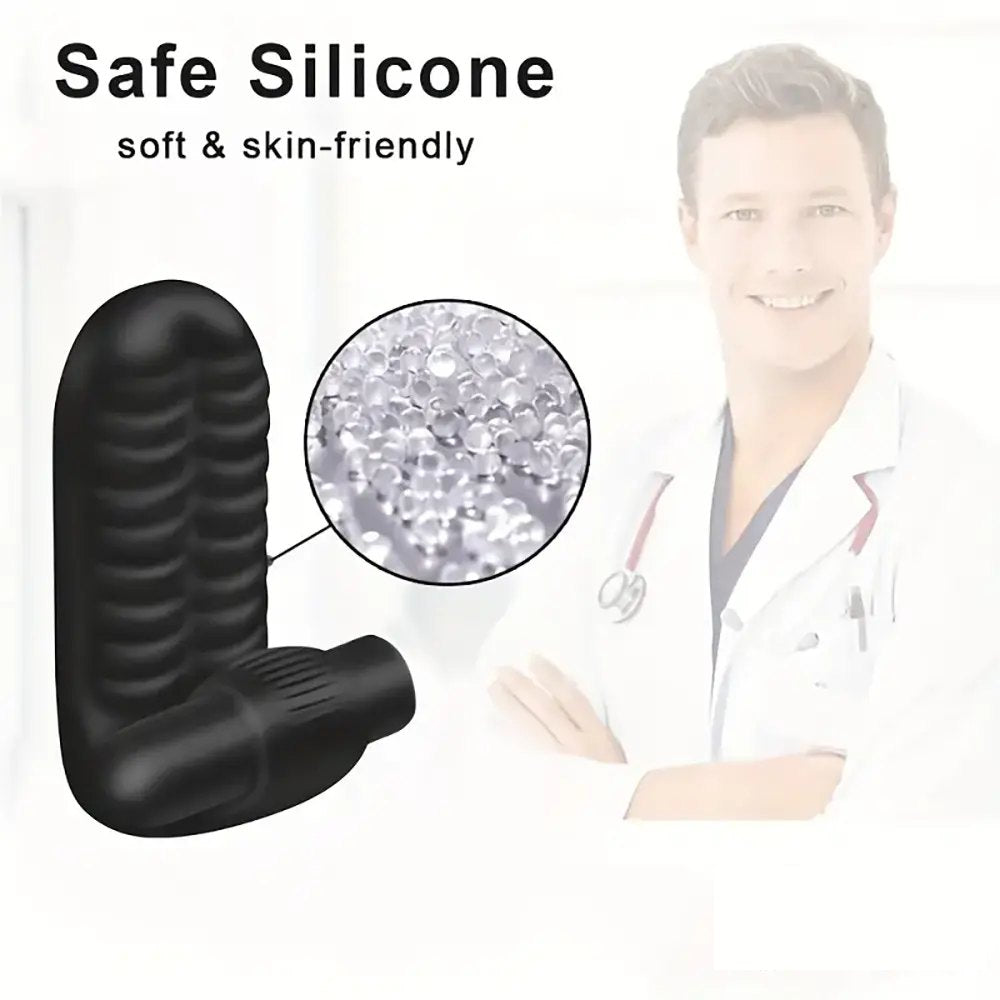 Black Finger Vibrator With Bullet - Ribbed Clit Stimulator