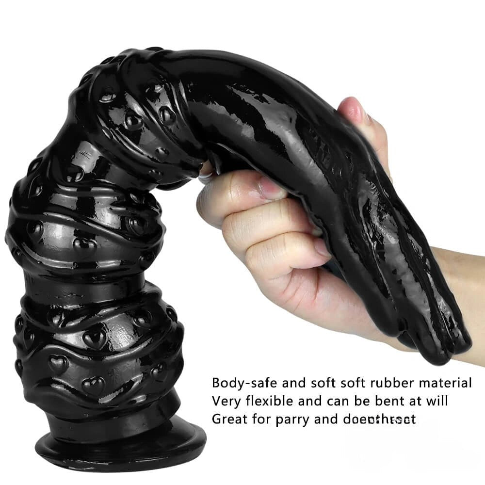 Black Ribbed Fisting Dildo 14 in - Large PVC Insertable