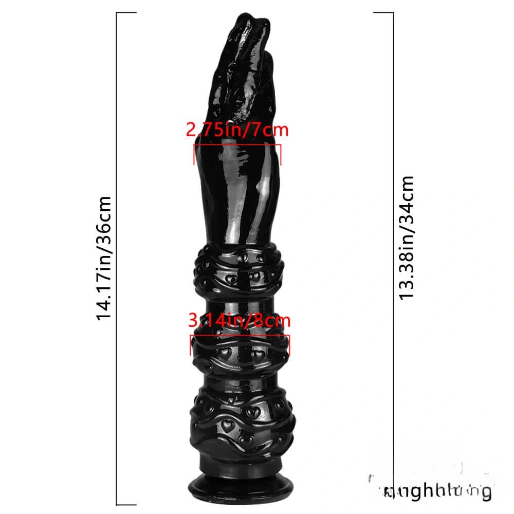 Black Ribbed Fisting Dildo 14 in - Large PVC Insertable