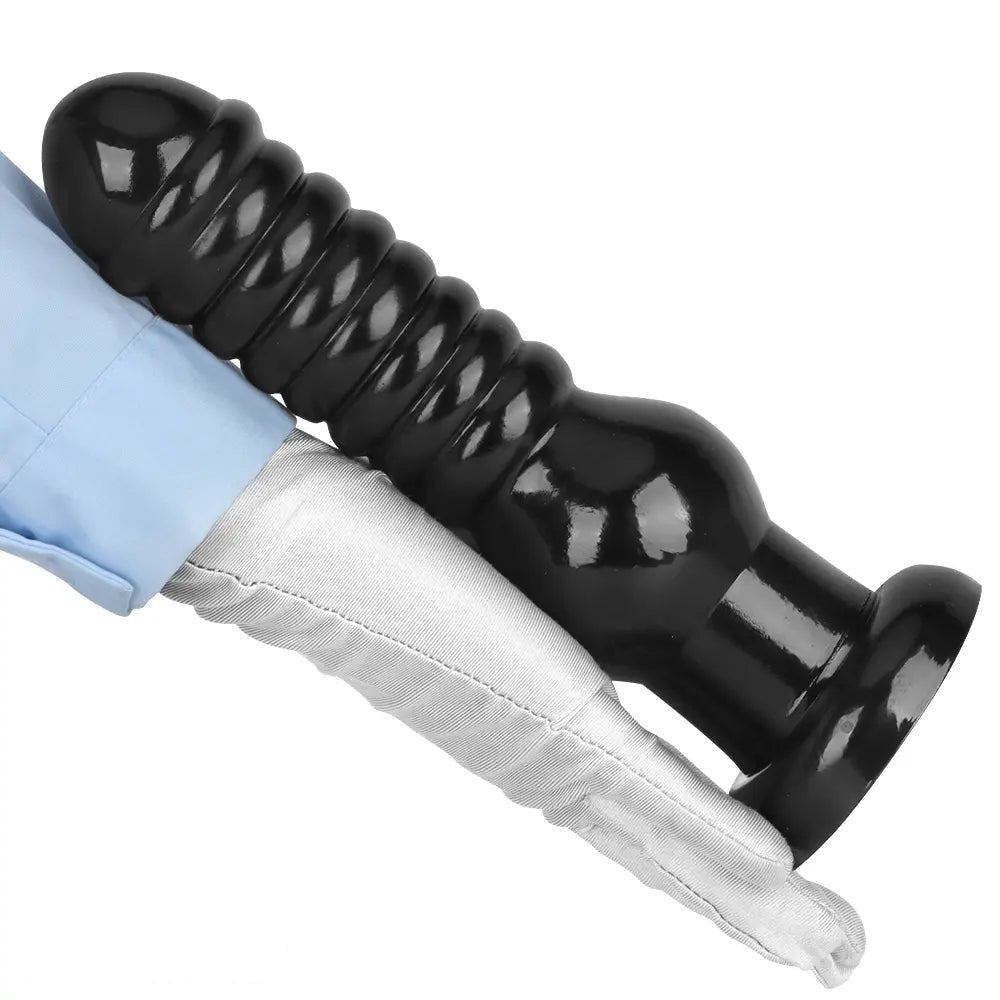 Ribbed Knot Fantasy Dildo 9.64in - Black PVC Knot Dildo