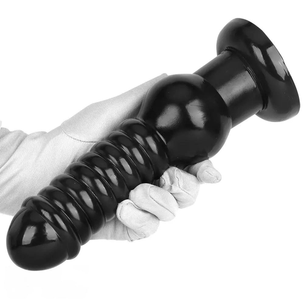 Ribbed Knot Fantasy Dildo 9.64in - Black PVC Knot Dildo