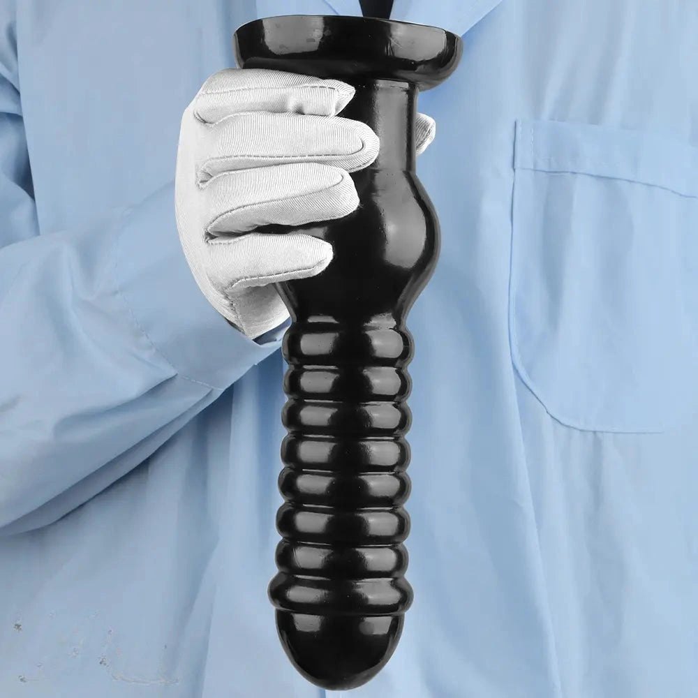 Ribbed Knot Fantasy Dildo 9.64in - Black PVC Knot Dildo