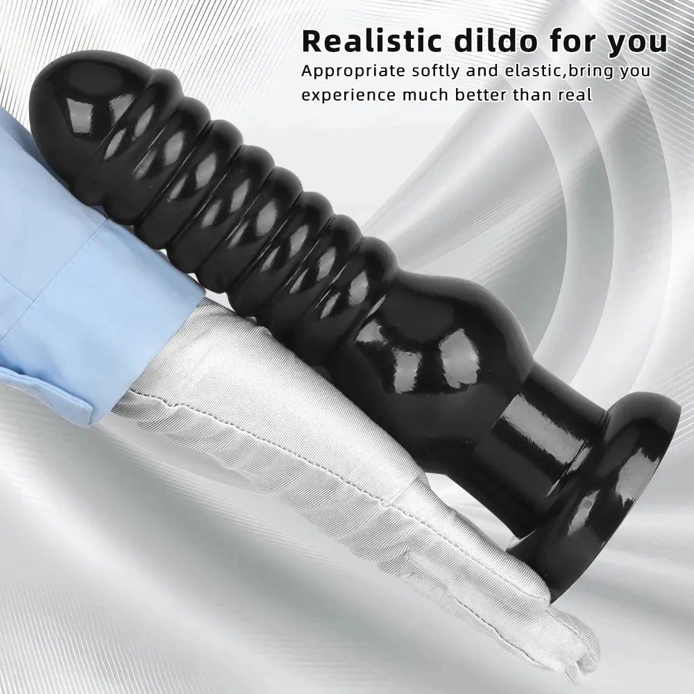 Ribbed Knot Fantasy Dildo 9.64in - Black PVC Knot Dildo