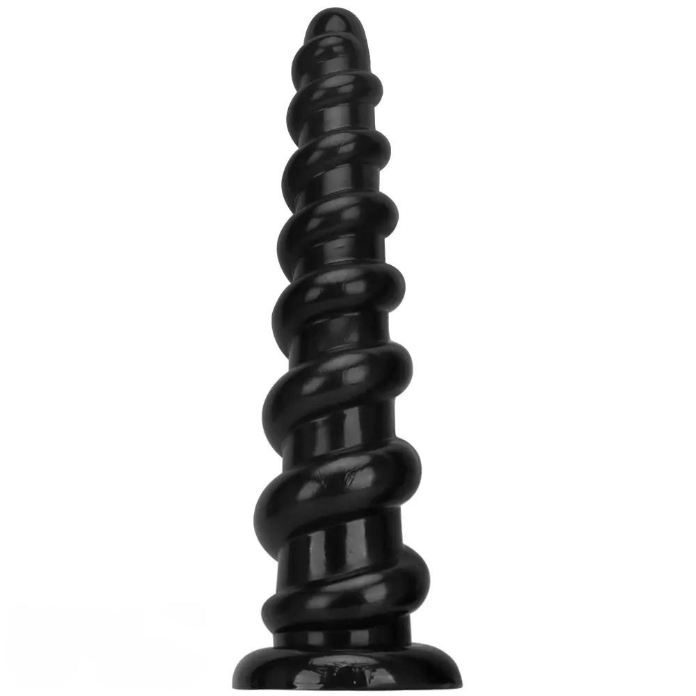 Black Ribbed Long Thick Dildo - Large Thick PVC Dildo