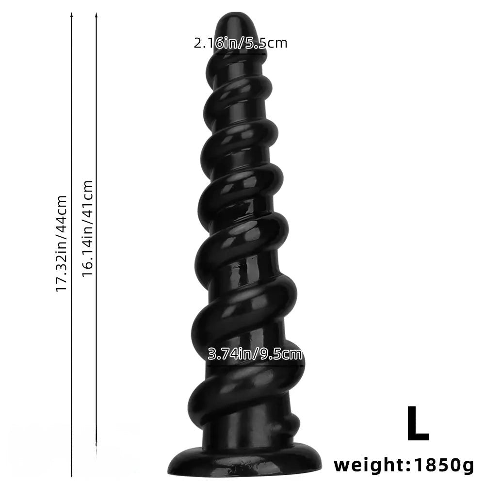 Black Ribbed Long Thick Dildo - Large Thick PVC Dildo