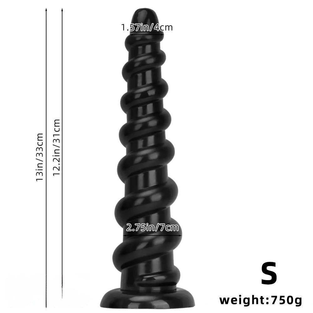 Black Ribbed Long Thick Dildo - Large Thick PVC Dildo